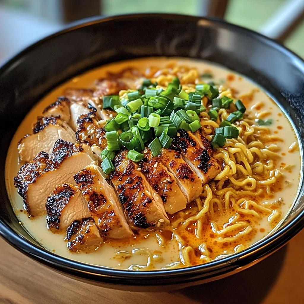 Fiery Chicken Ramen with Creamy Garlic Sauce