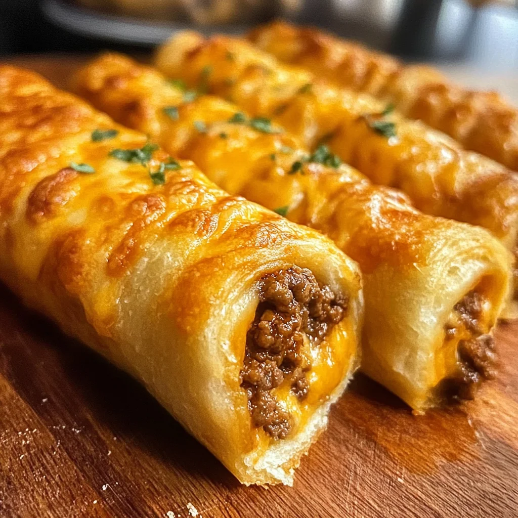 Cheesy Taco Stuffed Breadsticks with Taco Filling