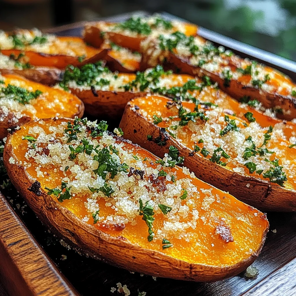 Garlic Parmesan Sweet Potato Wedges