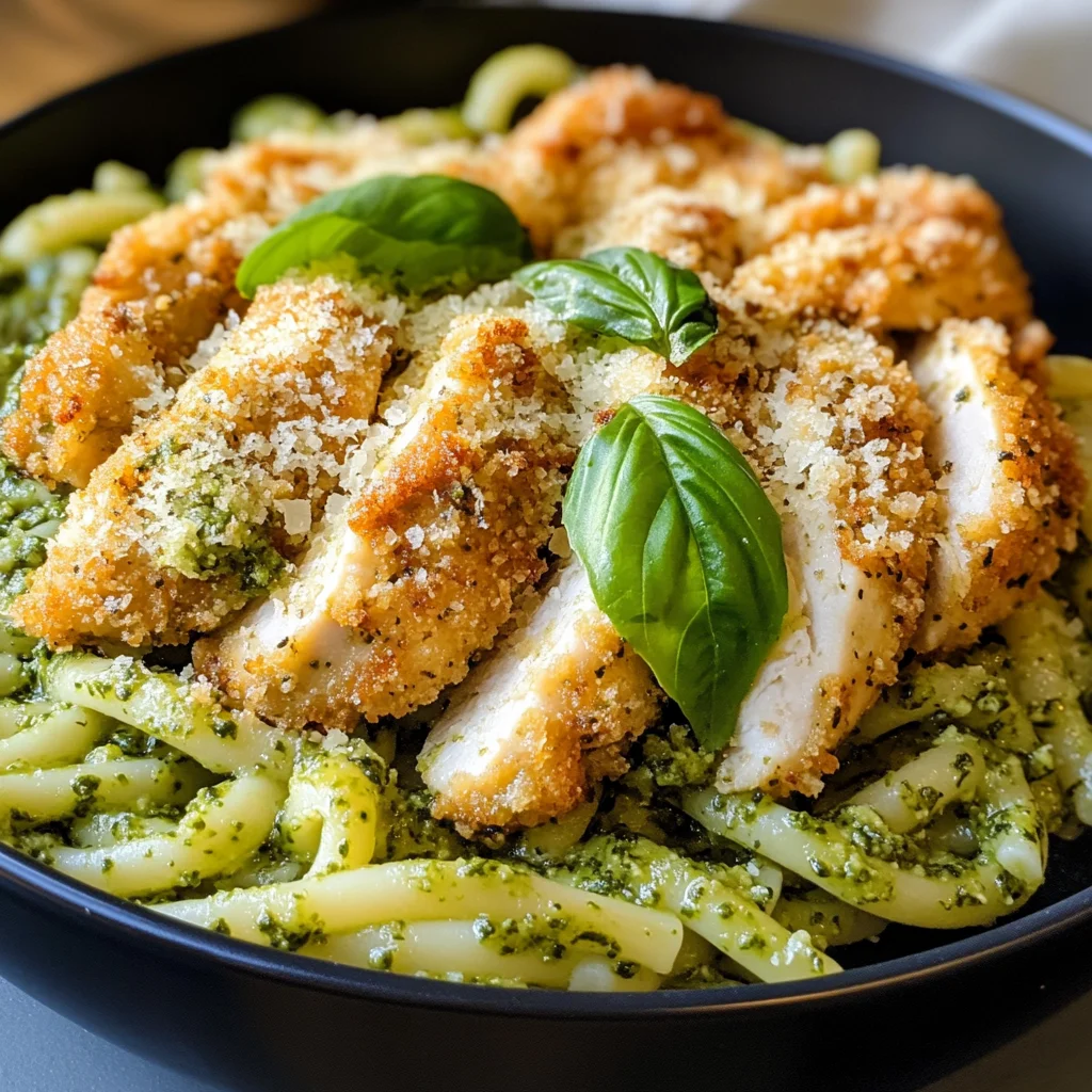Pesto Pasta with Crispy Parmesan Chicken
