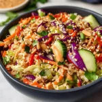 Quick Crispy Rice Salad with Peanut Sesame Dressing - Alrightwithme