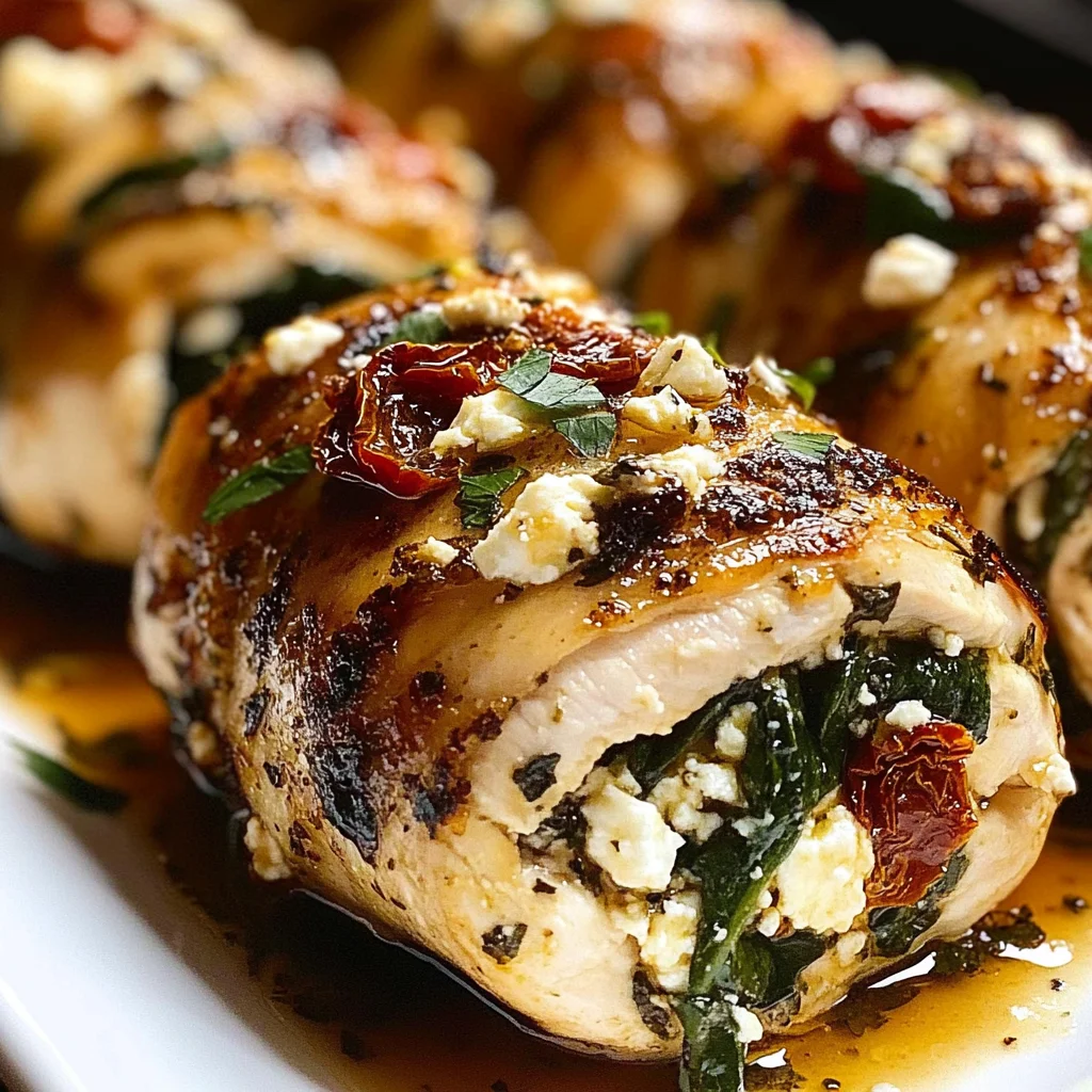 Rolled Up Chicken with Feta, Spinach, and Sun-Dried Tomatoes