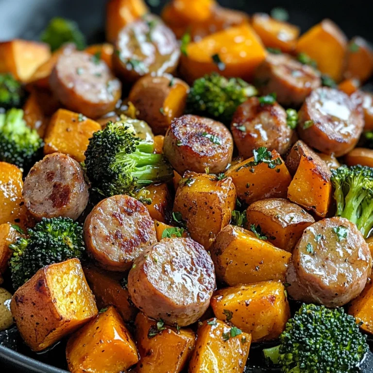 Sheet Pan Sausage and Sweet Potatoes with Honey Garlic Sauce