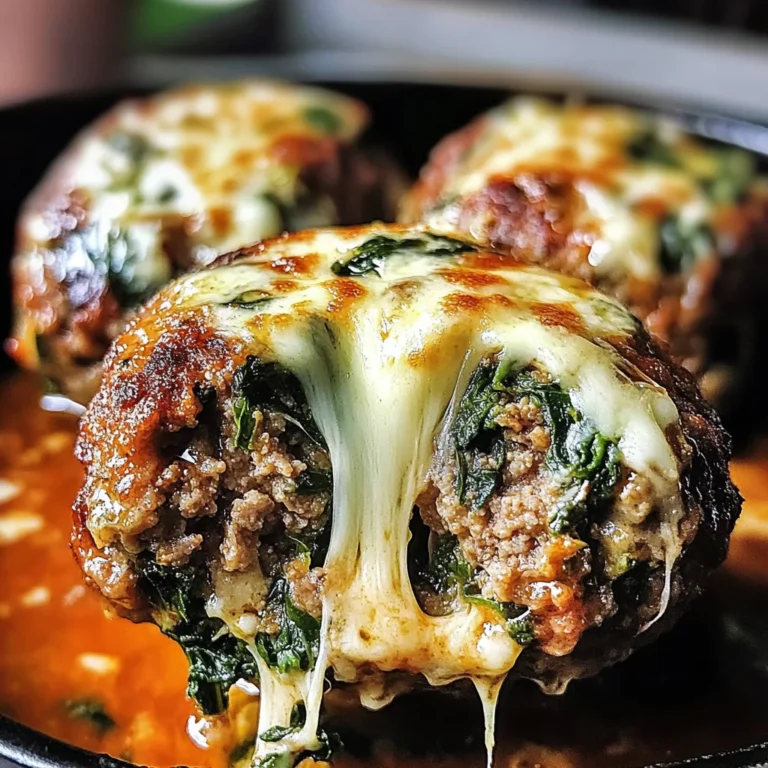 Spinach Garlic Meatballs Stuffed with Mozzarella