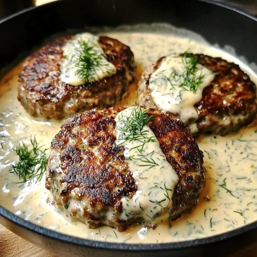 chicken hamburger Steaks in Creamy Dill Sauce