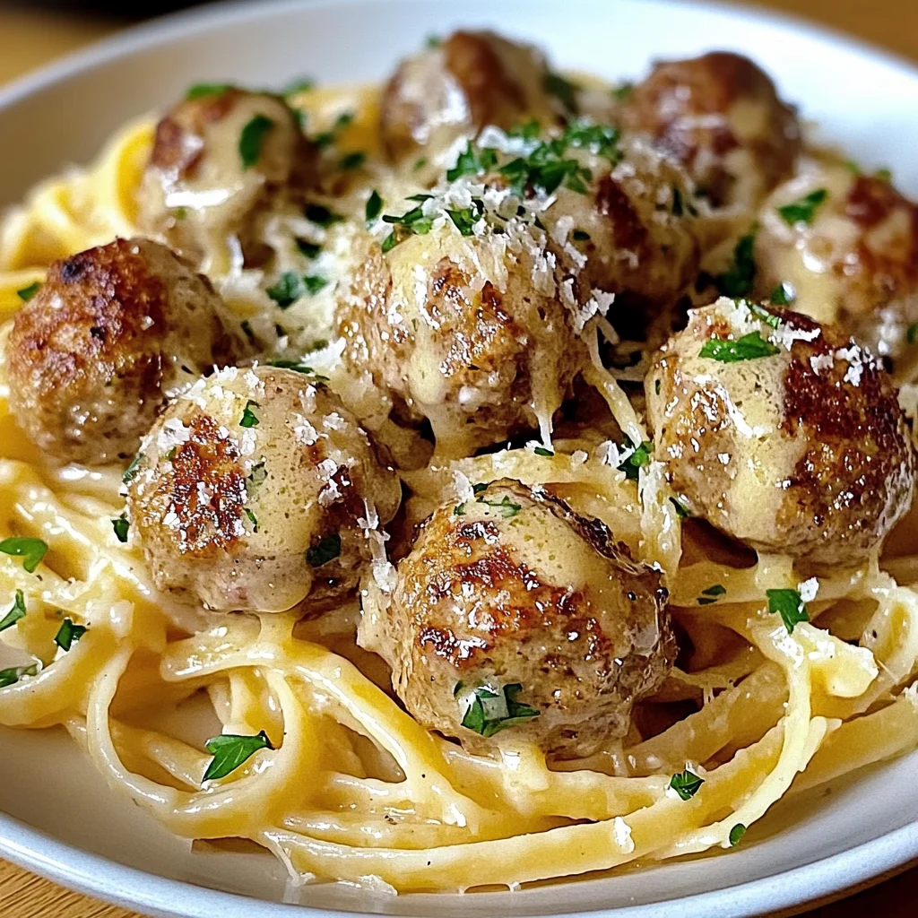 Garlic Butter Meatballs : Creamy Linguine Delight