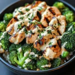 Grilled Chicken & Broccoli Bowls with Creamy Garlic Sauce