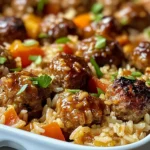 Honey Garlic Meatball Rice Bake