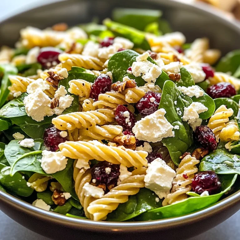Spinach Pasta Salad with Feta and Cranberries