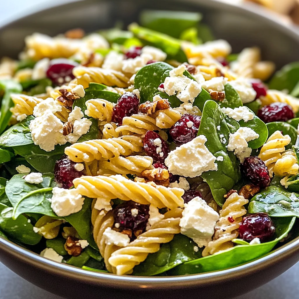Spinach Pasta Salad with Feta and Cranberries