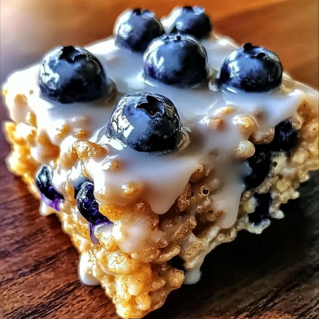 Blueberry Rice Krispies Treats with Vanilla Glaze