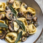 Cheese Tortellini with Butter, Mushrooms, and Crispy Sage