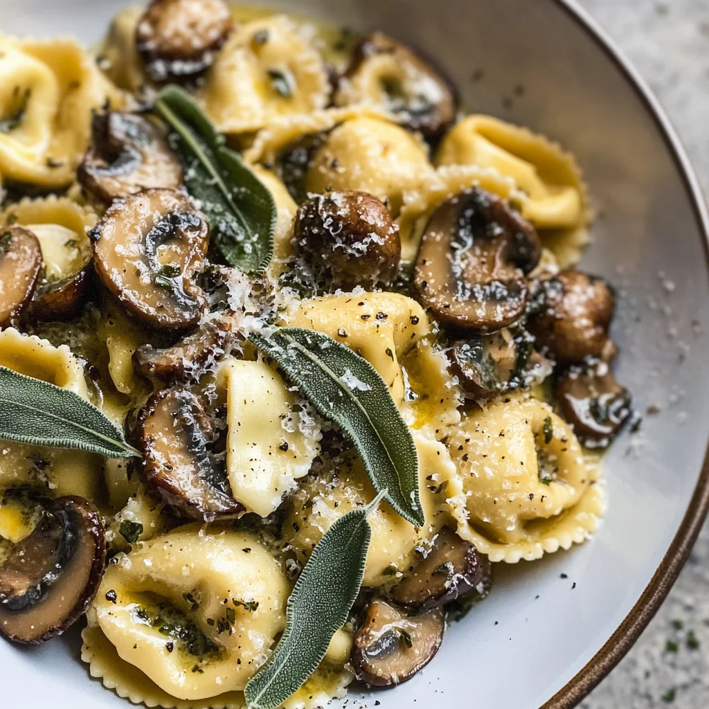 Cheese Tortellini with Butter, Mushrooms, and Crispy Sage
