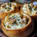 Chicken Alfredo Garlic Bread Bowls