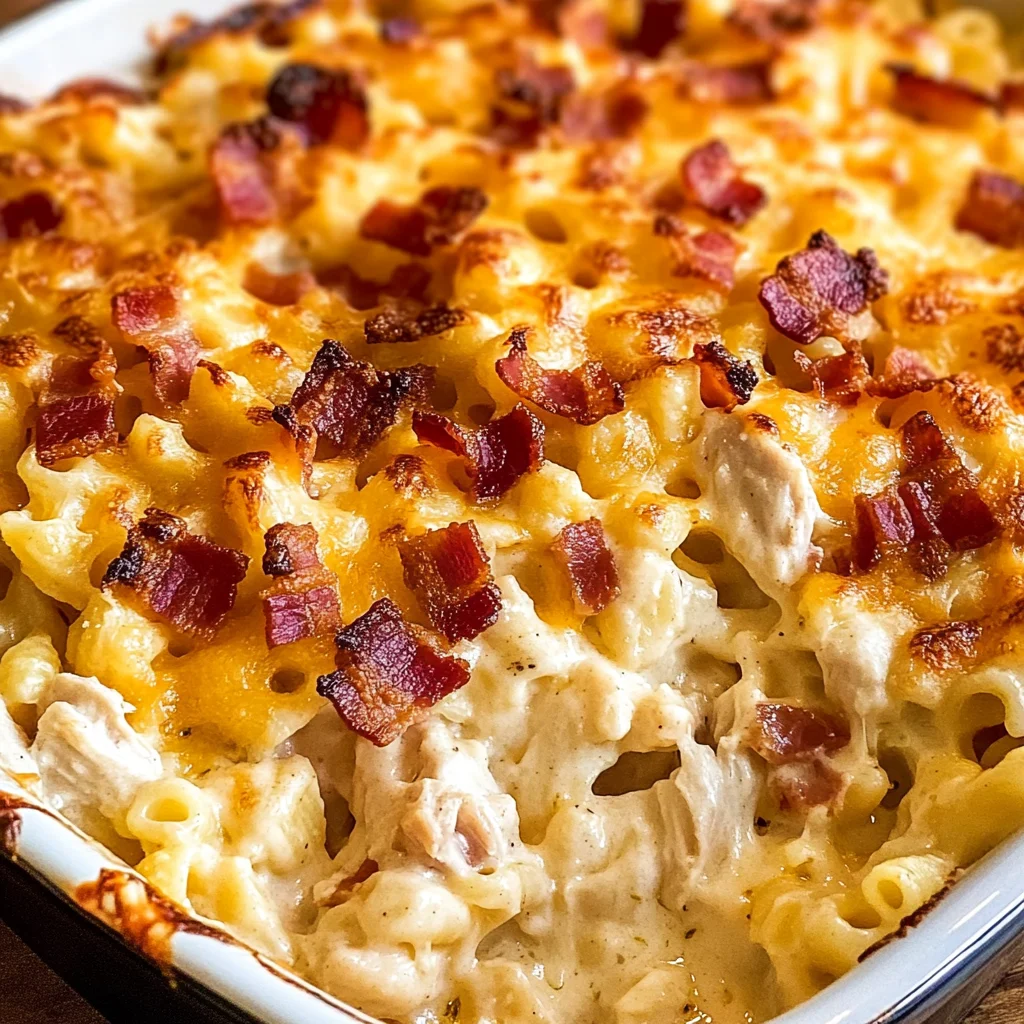 Chicken Turkey Bacon Ranch Mac and Cheese Casserole