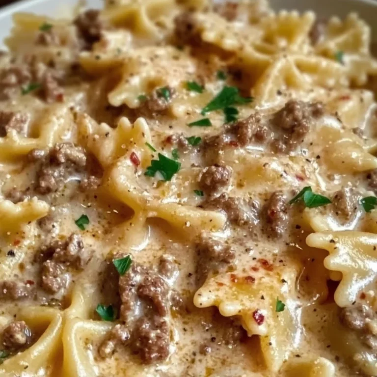 Creamy Parmesan Garlic Beef Bowtie Pasta