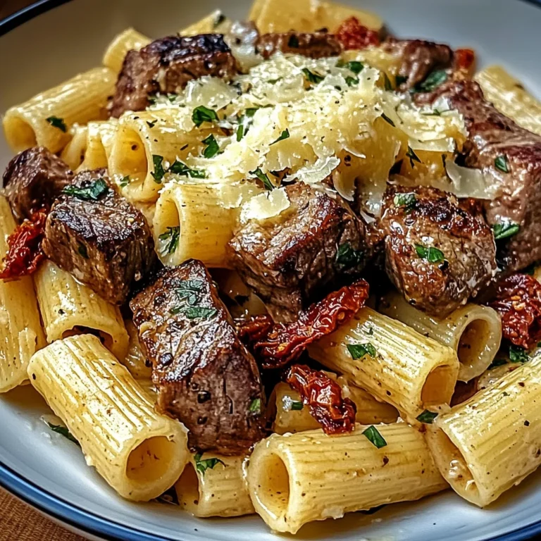 Garlic Butter Steak Tips with Cheesy Rigatoni
