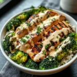 Grilled Chicken & Broccoli Bowls with Creamy Garlic Sauce